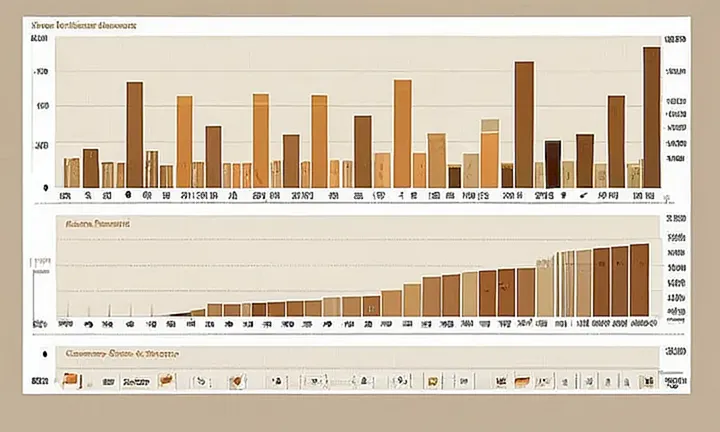 La imagen muestra un banco de datos con gráficos numéricos detallados y precisos en una mesa iluminada, trasfiriéndole un toque acogedor
