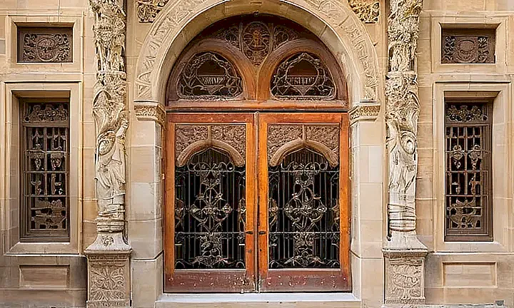 Un edificio gubernamental antiguo muestra contrastes entre su apariencia descuidada y el hermoso paisaje natural circundante