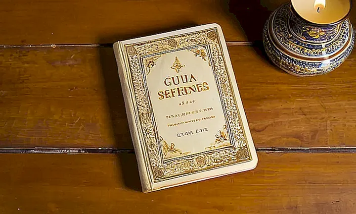 Un libro de cobertura antiguada y amarillenta con notas y subrayados parcialmente ocultos por la penumbra
