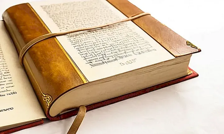 Una antigua enciclopedia española con cubierta de cuero gastado y letras embossadas a oro