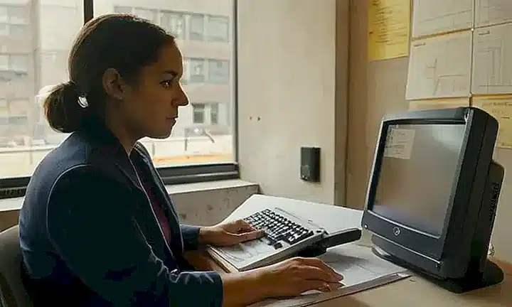 Una persona trabaja en una habitación llena de objetos y materiales relacionados con la búsqueda de genealogía y obtención de la ciudadanía española