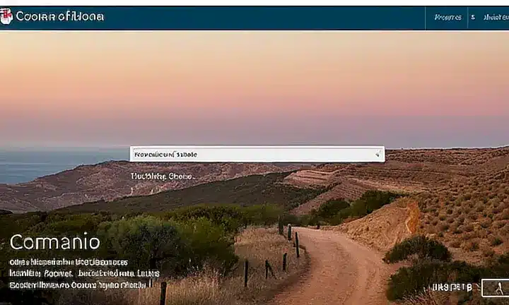 La imagen muestra un monitor de computadora con una página web española que incluye varios elementos visuales como gradientes, patrones y sombras
