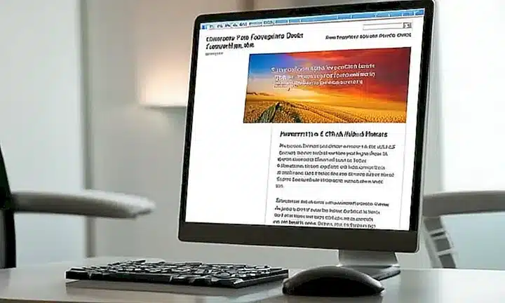 Puedo crear una descripción original y detallada de una oficina donde se muestra un documento con texto en español en la pantalla de un computador