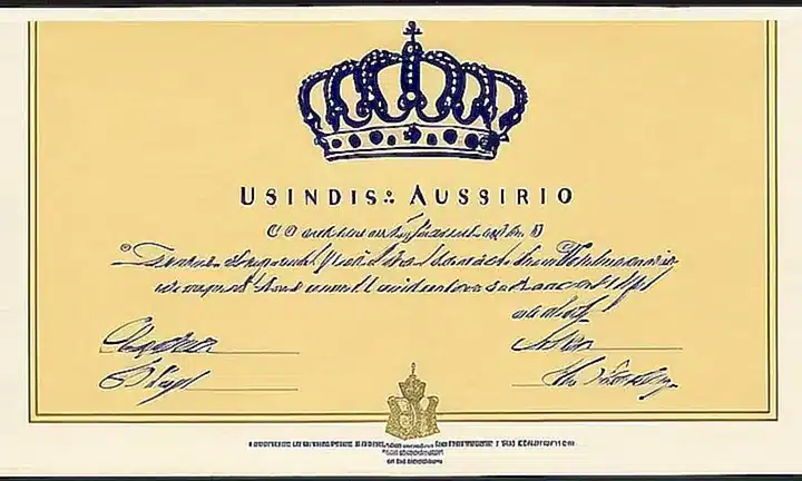 La hoja de papel A4 tiene un logotipo del Ministerio de Asuntos Exteriores español en su esquina superior izquierda