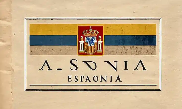 La imagen muestra una combinación de elementos como un escudo español con textos y una foto de un edificio colonial, acompañados por detalles en papel manuscrito que explican los pasos para obtener la ciudadanía española