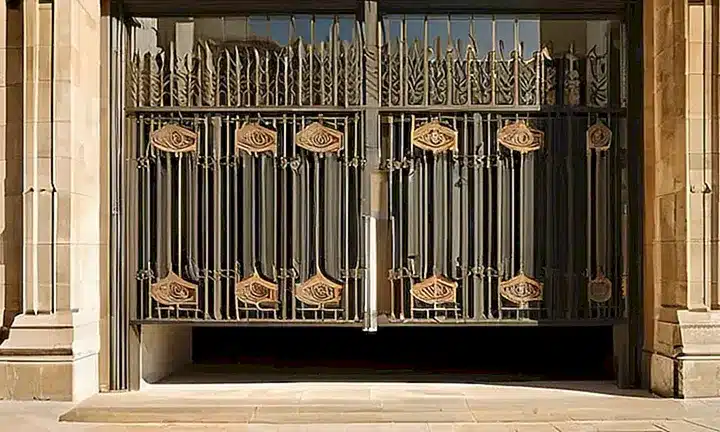 Un edificio de gobierno español cuenta con una fachada de ladrillos de terracota bajo un techo cornisa que destaca sobre el entorno