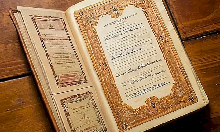 Un libro antiguo y desgastado reposa sobre una mesa con un bolígrafo de plata junto al ventanal