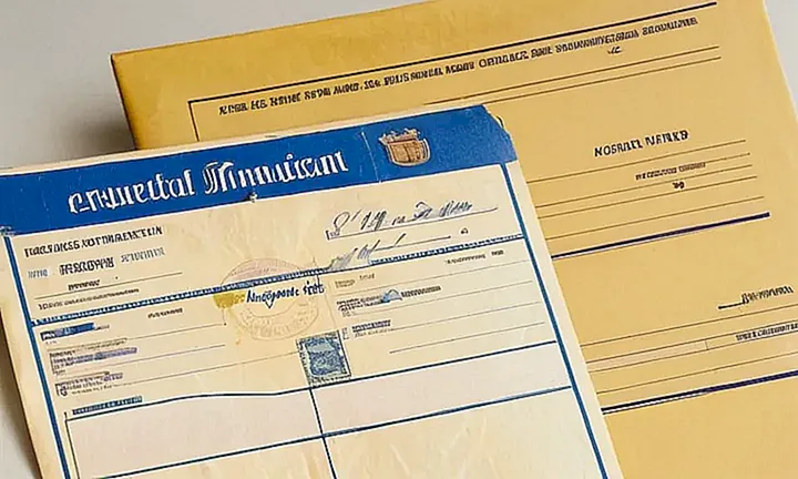 Un documento de identidad y un carnet de registro de inmigración desgastados por el tiempo
