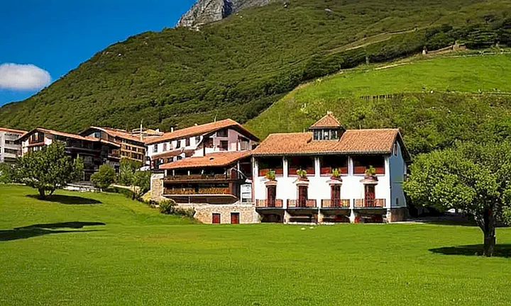 Sí, puedo describirte una escena realista de la región del País Vasco con gente, edificios y árboles