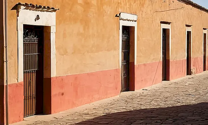 La cinta de la Conquista española agitada flotaba en el centro del pueblo abandonado