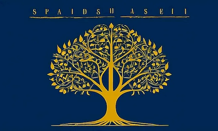 La imagen tiene un fondo azul oscuro con un efecto de gradiente tenue que muestra la bandera española y la de la Unión Europea, junto con un diagrama de árbol genealógico en el centro