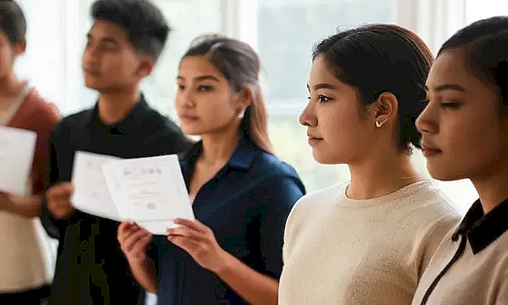 Un grupo diverso de jóvenes se reúne con los rostros iluminados por el sol mientras reciben sus certificados de ciudadanía