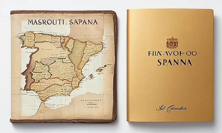 La imagen muestra un fondo grisáceo con un mapa de España sombreado y elementos en blanco y negro, alineados con textos claros e iconos pequeños