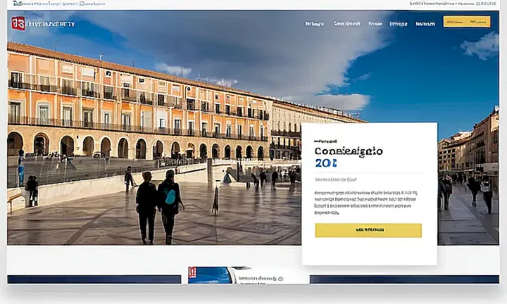 La página web muestra una imagen de Madrid en un marco rectangular y tiene un botón amarillo grande para obtener la ciudadanía española
