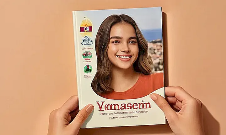 Un anciano libro de cuero brilla con una luz cálida que derrama sobre páginas amarillentas con imágenes de un joven chica sonriente junto a vistas de Palma