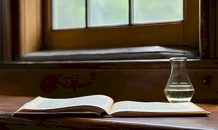 Un libro de cuero marrón y viejo reposa abierto sobre una mesa desnuda