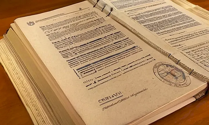 Un viejo folleto gubernamental español descansa en una mesa sombreada con sus páginas abiertas, mostrando información sobre cómo obtener la ciudadanía española