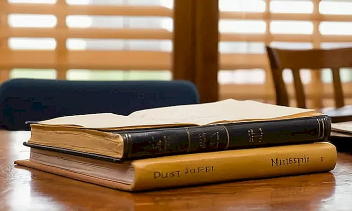Una mesa desordenada con un libro viejo y una computadora aparece en la escena