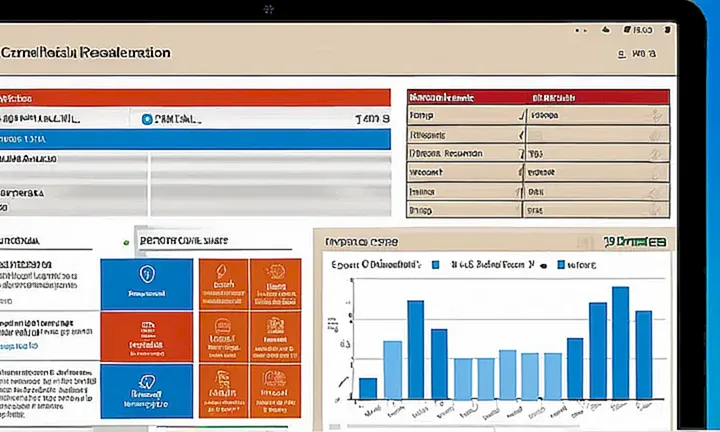 La pantalla de escritorio de Windows 10 es un documento virtual detallado que muestra gráficos infográficos y estadísticas junto con iconos y detalles en una interfaz clara y organizada