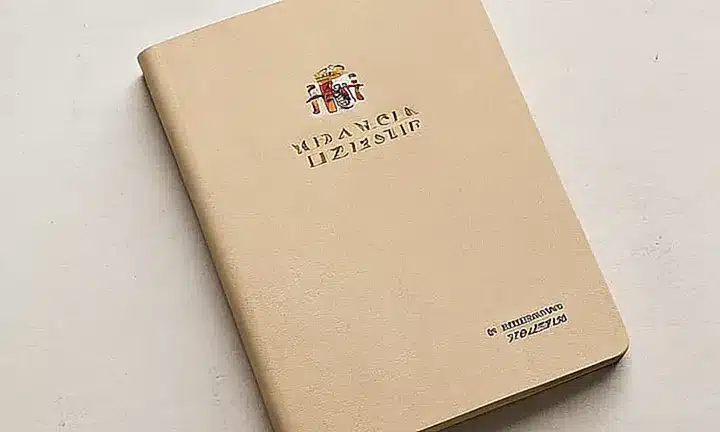 El portapapeles oficial del guía de ciudadanía española tiene una cubierta beige con textura fina y letras relieve que cogen la luz