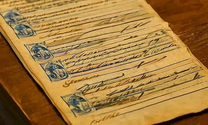 En un escritorio desordenado se encuentran varios documentos importantes y fotografías de diferentes personas