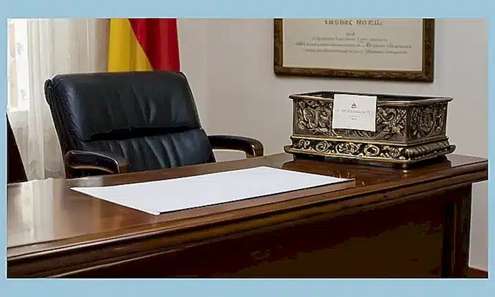 Una mujer está sentada frente a una computadora con un expediente de ciudadanía destacado en la pantalla