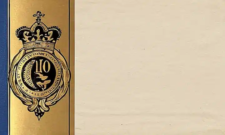 La portada es una tapa beige desgastada con un diseño en relieve metálico de fondo azul desvaído, conteniendo letras impresas negras sobre un rastro texturizado blanco