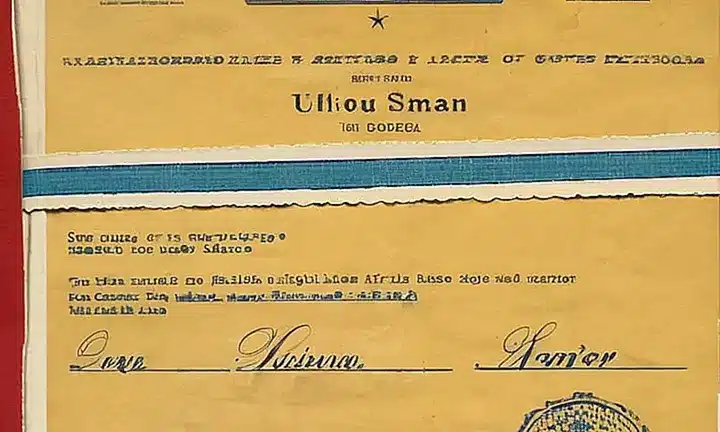 Se trata de una colección de documentos oficiales desgastados con signos de usura y rasguños, incluyendo fotos de personas vestidas de civil