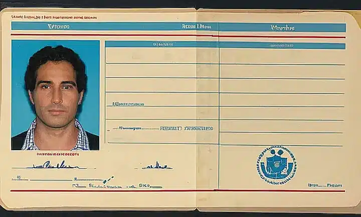 En una mesa, hay un monitor con la página de inicio del Gestor Ciudadanía Española abierto en el navegador, junto a varios documentos personales incluyendo un pasaporte español e información de nacimiento