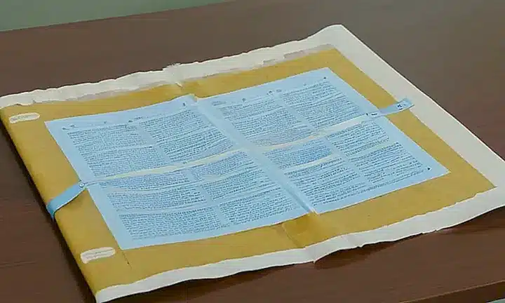 La descripción es de una imagen que muestra un escritorio con una mesa y documentación sobre la ciudadanía española en una pantalla detrás
