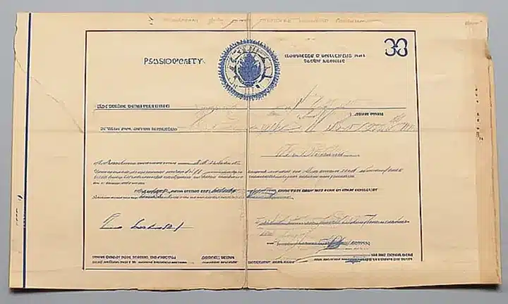 Una pared blanca con bajo brillo contiene un montón de documentos oficiales organizados