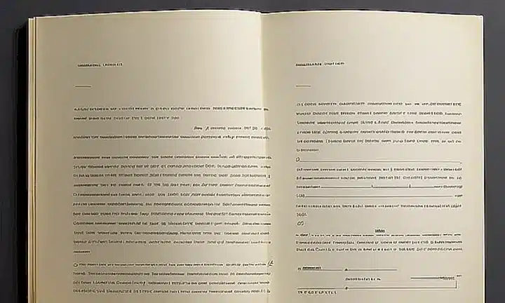 Una página de papel antigua con información escrita en una fuente clásica y sin ornaments, colocada sobre un fondo gris oscuro