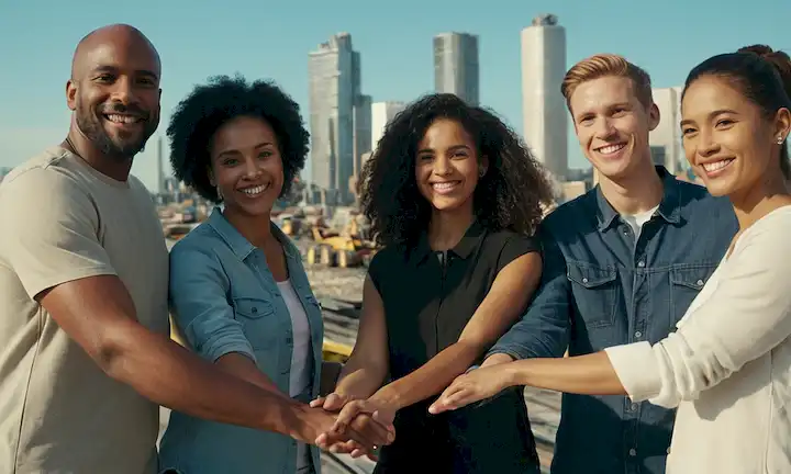 Un grupo diverso de personas de diferentes orígenes culturales que se unen