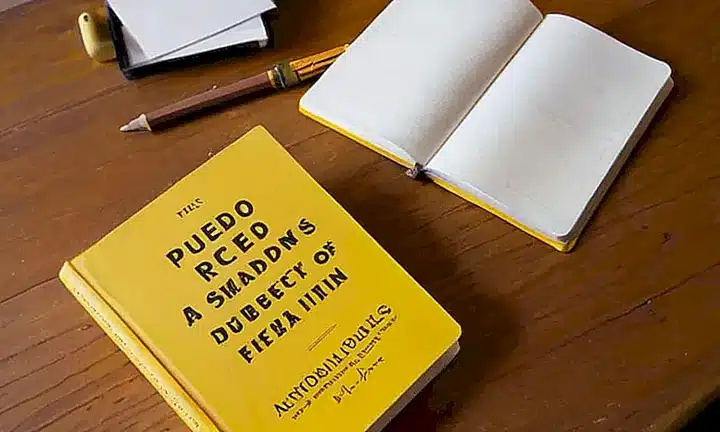 En un escritorio desordenado y con textura de madera, un libro abierto muestra las páginas de un capítulo mientras algunos recuerdos amarillos y una pluma usada acompañan el trabajo